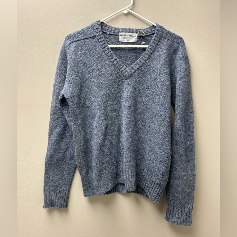 Van Heusen Blue‎ V Neck Pure Virgin Wool Sweater
